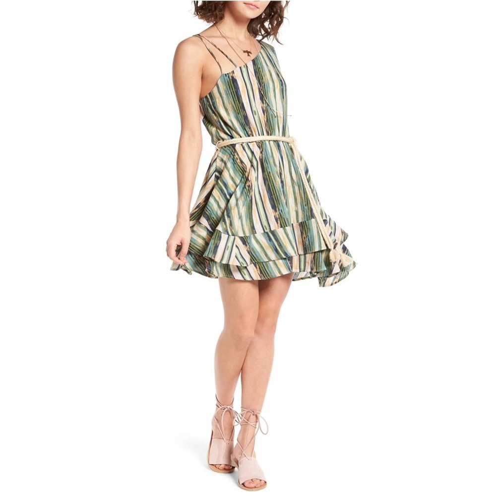 Free People Green Heart Shaped Face One Shoulder Mini Dress Size XSmall NWT
